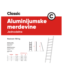 Classic - Aluminijumske jednodelne merdevine 8 gazišta